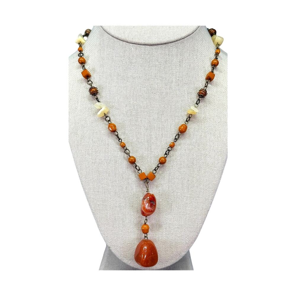 Vintage Boho Agate Statement Piece with Antique\Birronze Metal Necklace